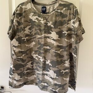 GAP Woman Short Sleeve Camo Tee - Green, Brown, and Tan